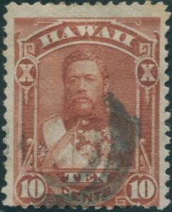 Hawaii 1875 SG46 10c brown King Kalakaua in uniform FU