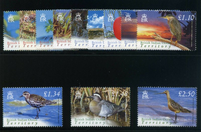 B.I.O.T. 2004 QEII Birds set complete superb MNH. SG 296-307. Sc 274-285.