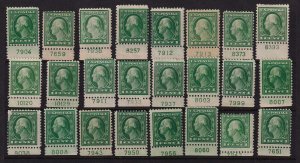 1917 Washington 1c Sc 498 MH/NH lot of plate number singles Hebert CV $72 (L33