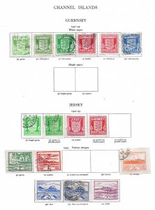 FINE USED COLLECTION GUERNSEY/JERSEY 1940s WAR ISSUES ON ALBUM PAGE Cat £160+