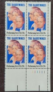 US Scott # 2012; 20c Barrymores from 1982; MNH, og; VF; Plate block of 4