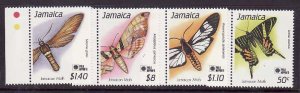 Jamaica-Sc#756-9- id7-unused NH set-Insects-Moths-overprinted-1991-