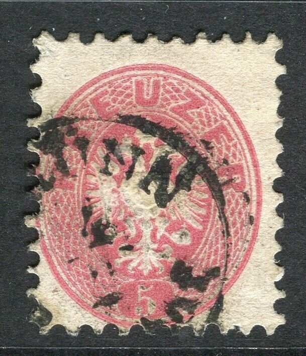 AUSTRIA;    1863 Coat of Arms classic issue Perf 9.5. used 5k. value,