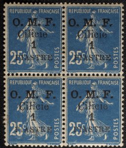 Cilicia #104 French Occupation 1 Piastre on 25c Postage Block 1920 Mint H/NH