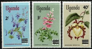 Uganda #130-32  MNH - Flowers of 1969 Overprinted (1975)