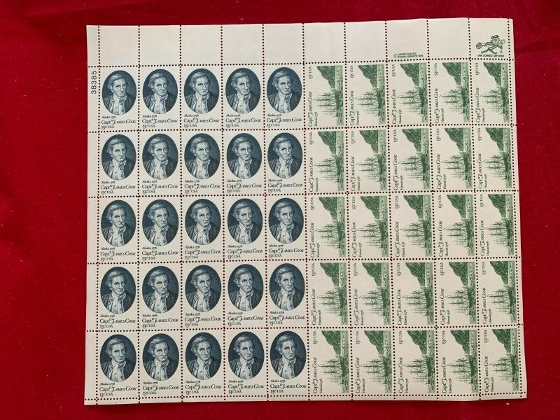 13 cent Captain James Cook Sheet of 50 Scott #1732-1733, MNH, glue disturbed