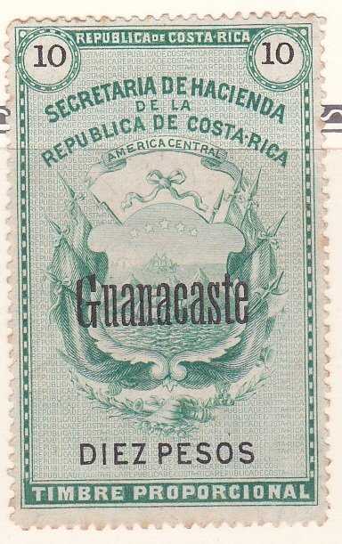 Costa Rica Guanacaste Revenue tax Stamp 1888 Mena #GR45 Type G8 10 pesos Unused.