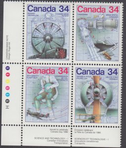 Canada- #1102a Science and Technology Plate Block - MNH