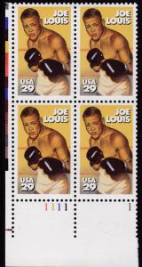 United States 1994 29c Joe Louis Boxing Champion Plate Number Block VF/NH