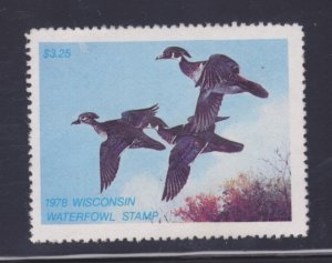 State Hunting/Fishing Revenues: WI - 1978 Duck Stamp  WI-1 - No Gum