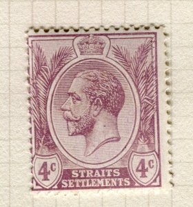 STRAITS SETTLEMENTS; 1912 early GV Crown CA issue Mint hinged 4c. value