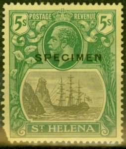 St Helena 1927 5s Grey & Green-Yellow Specimen SG110cs Cleft Rock Good Lightl...