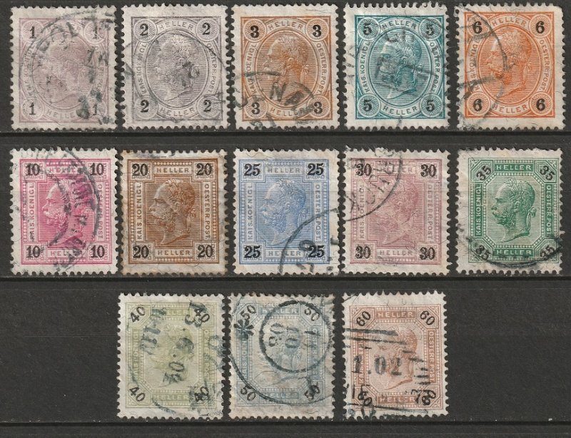 Austria 1901 Sc 70a-82a set used with varnish bars