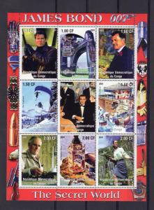 Congo 2001 JAMES BOND HISTORY 9 Sheetlets of 9 values each Perforated MNH