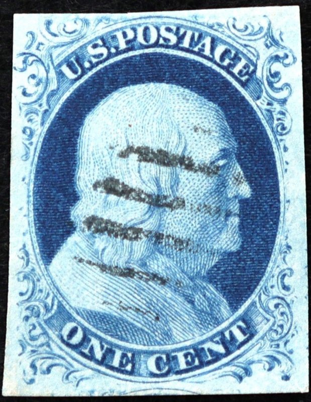 U.S. Used Stamp Scott # 9 1c Franklin, Superb. Large Margins. A Gem!
