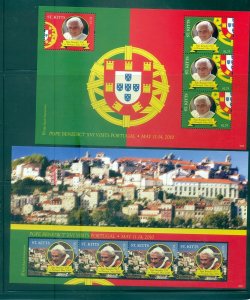 St. Kitts - Sc# 786-7. 2011 Visit Pope to Portugal. MNH Sheets. $16.65.