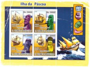 SAO TOME E PRINCIPE 2008 SHEET EASTER ISLAND SHIPS BOATS st8610a