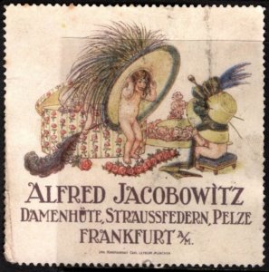 Vintage Germany Poster Stamp Alfred Jacobowitz Women's, Ostrich Feathers...