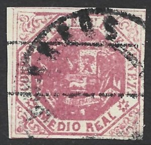 Venezuela 1876-77 Arms 1/2r Pink Shade #47b Inverted Ovpt VF Used CV $7.50-