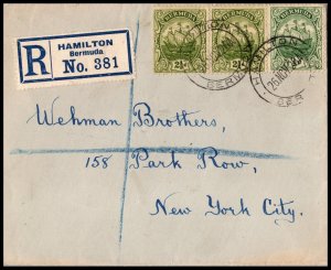 EDSROOM-507 Bermuda1926 Registered Cover, Scott# 82, 86, 87a 3 different stamps