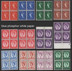 GB 1960 Wildings blue phosphor white paper set of 12 in unmounted mint blocks