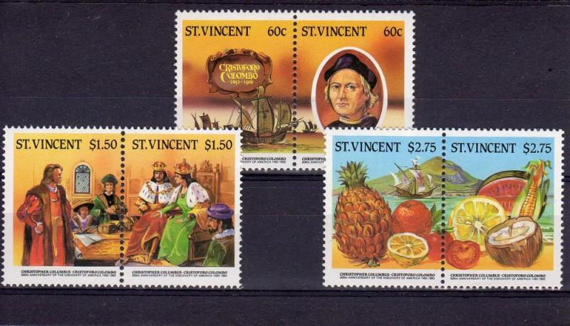 St. Vincent 1986 Sc# 936-938  Christopher Columbus Ships 500th.Anniversary MNH