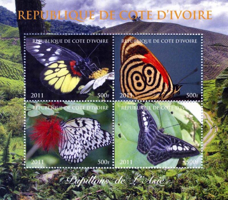 Ivory Coast 2011 Butterflies of Asia Sheet (4) Perforated mnh.vf