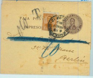 94018 - ARGENTINA - POSTAL HISTORY - STATIONERY WRAPPER to GERMANY - TAXED 1909