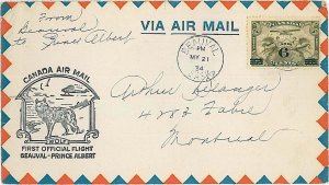 x0253 - CANADA - POSTAL HISTORY - 1st FLIGHT COVER: BEUVAL - PRINCE ALBERT