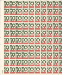 US Stamp 1962 4c Christmas Wreath & Candles - 100 Stamp Sheet #1205