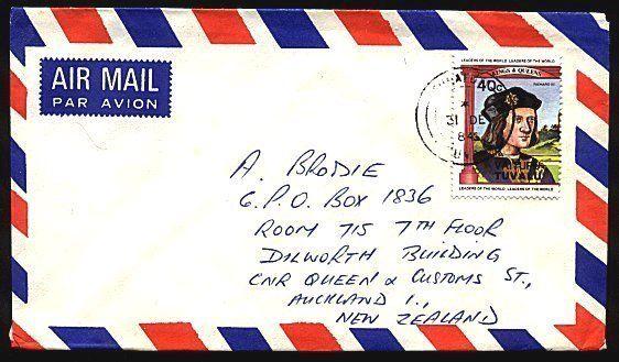 TUVALU 1984 cover to NZ ex Funafuti........................................93160