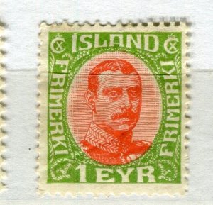 ICELAND; 1920 early Christian X issue Mint hinged 1e. value