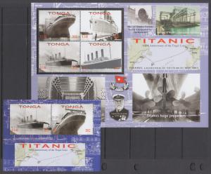 Tonga Sc 1178-1179 MNH. 2012 Titanic Centennial, complete set including s/s, VF+