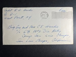 1943 USA Soldiers Mail Cover West Point NY to San Luis Obispo California