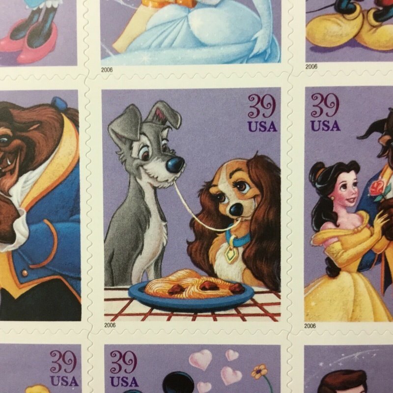 4025-4028   Art of Disney-Romance   MNH 39 c sheet of 20 FV $7.80.  Issued 2006 