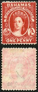 Bahamas SG34 1d scarlet (aniline) wmk CC Perf 14 M/Mint SUPERB COLOUR Ex Baillie