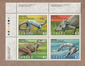 PREHISTORIC LIFE = DINOSAURS = Canada 1993 #1498a UL Block of 4 MNH