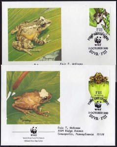 Fiji 591-594 4 FDC. Michel 586-589. Tree Frog Platymantis vitiensis. WWF 1988.