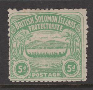 British Solomon Islands 1907 5d Yellow Green Large Canoe Sc#5 Mint