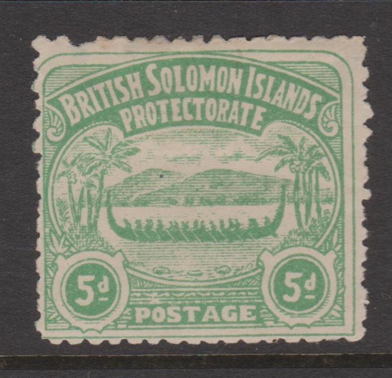 British Solomon Islands 1907 5d Yellow Green Large Canoe Sc#5 Mint