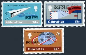 Gibraltar 410-412, MNH. Michel 426-428. Airmail service 50th Ann. 1991.