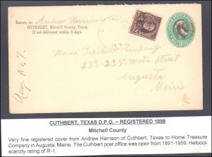 Mitchell County Cuthbert DPO Dead Post Office 1891-1959 Registered ( Postal H...