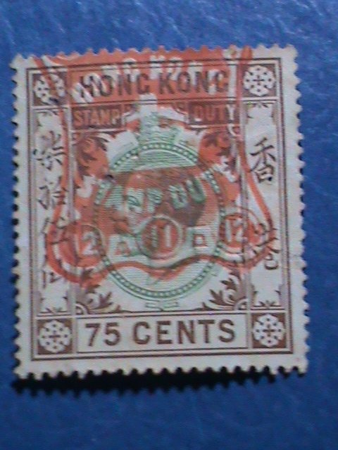 ​HONG KONG-CHINA-1903 OVER 118 YEARS OLD-HONG KONG $0.75C -DUTY STAMPS- VF