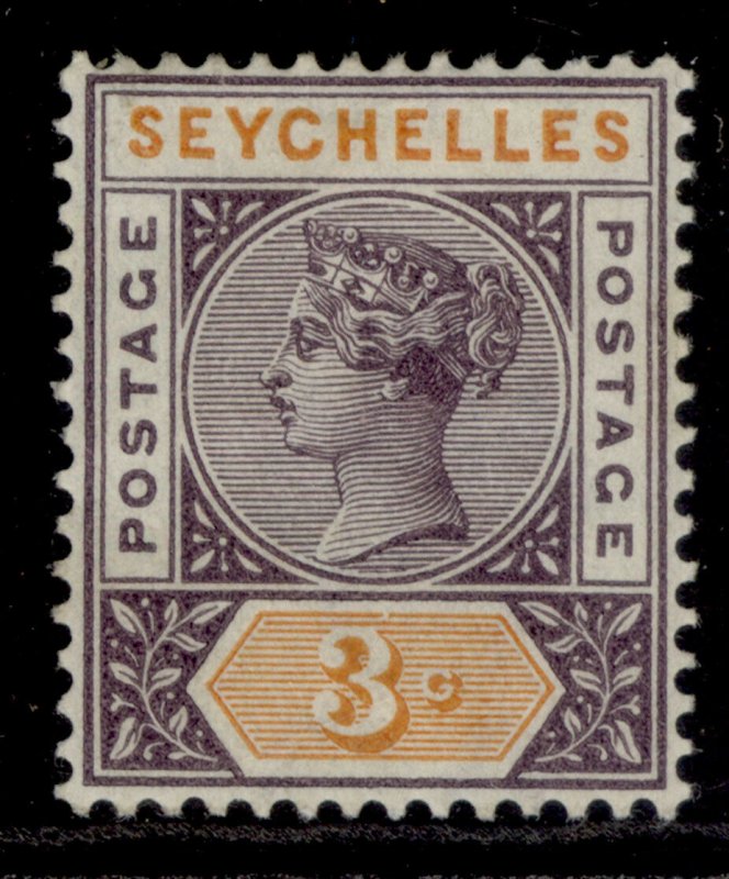 SEYCHELLES QV SG22, 3c dull purple & orange, M MINT.