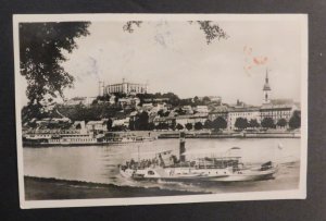 1942 Slovakia Postcard Cover Bratislava to Munich Germany Riverboat RPPC