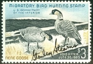 US #RW31, $3.00 Nene Geese, signed by artist Stanley Stearns, og, NH, VF