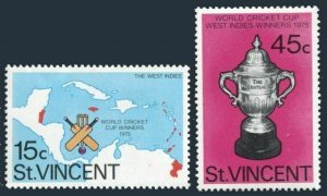 St Vincent 470-471, MNH. Michel 446-447. World Cricket Cup, 1976. Map.