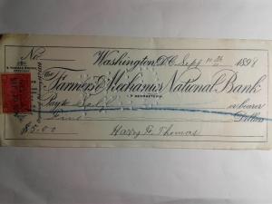 SCOTT # R 164 DOCUMENTARY REVENUE STAMP ON FARMERS NATIONAL BANK CHECK 1898