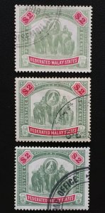 Malaya Federated Malay States FMS 1907 $2 shades Used wmk MCCA SG#49 M3858