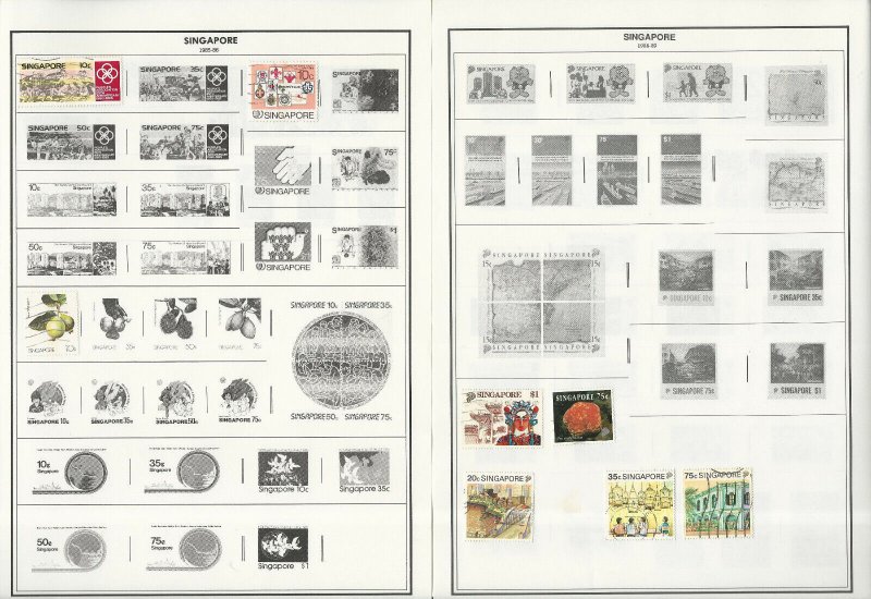 Singapore Stamp Collection on 12 Harris Pages, 1948-1985, JFZ